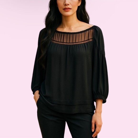 Diane Von Furstenberg Tops - Diane Von Furstenberg Blouse Sz.S Black Chiffon Balloon Sleeve Minimalist Classy